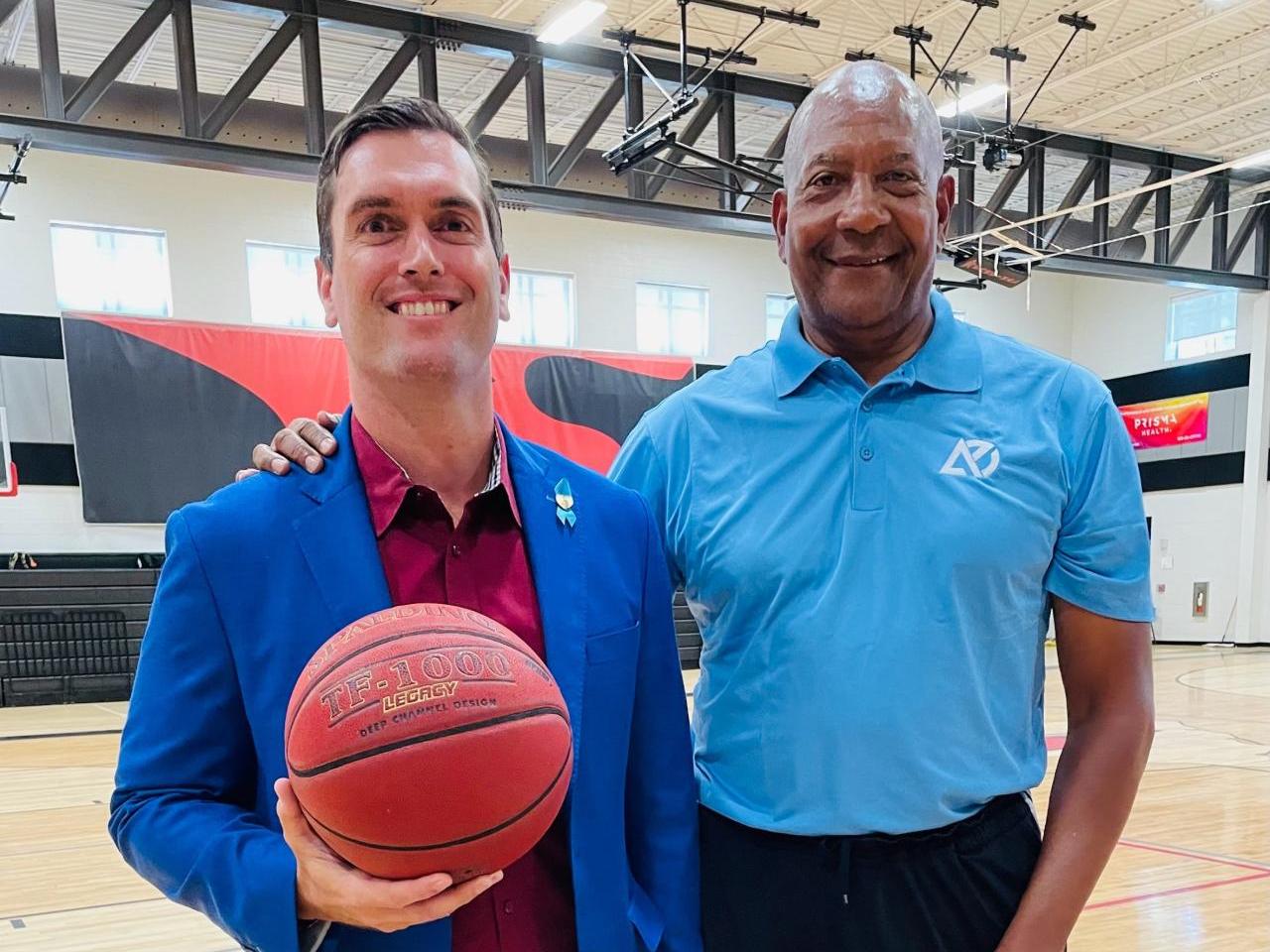 Bob Ruff (left) and Alex English (right) at the 2024 Alex English Basketball Camp.