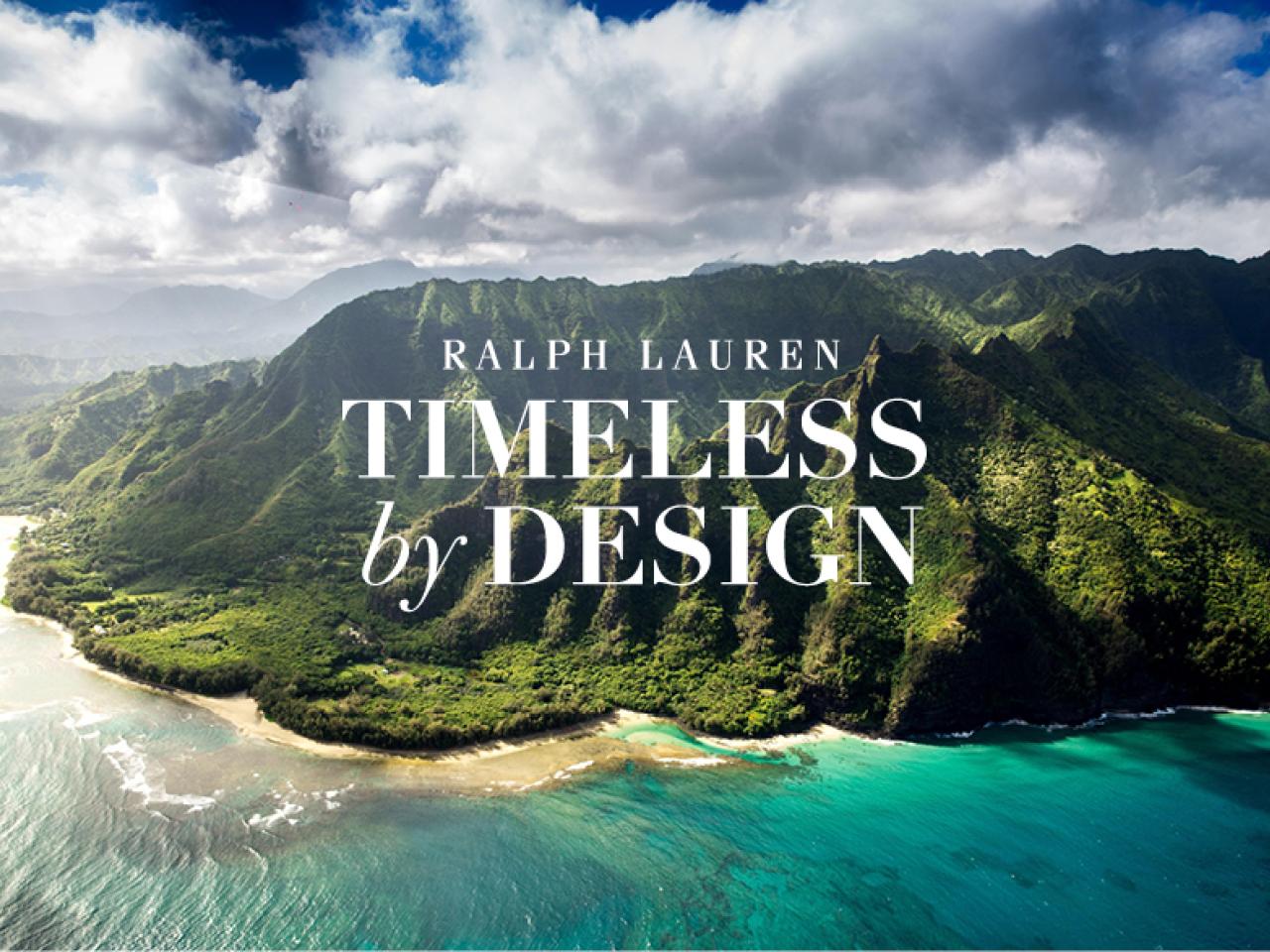 "Ralph Lauren, Timeless by Design" on image of mountain and ocean