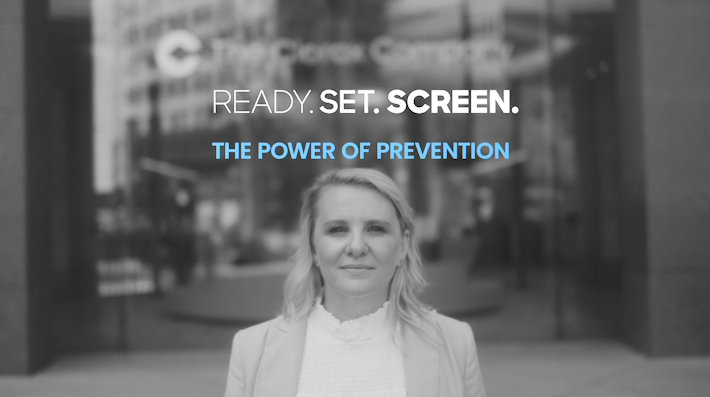 Natalie Hovany. "Ready. Set. Screen. The Power of Prevention" above her.