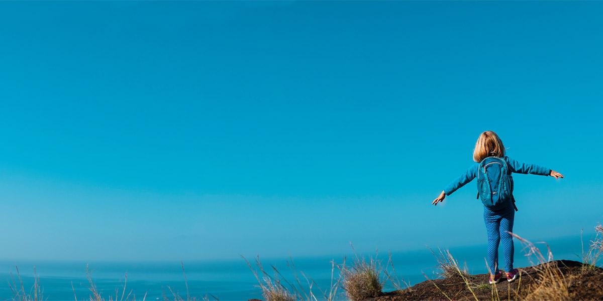 Person with arms out at the edge of a cliff