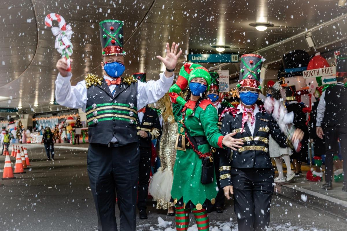 United employees dressed up in holiday outfits