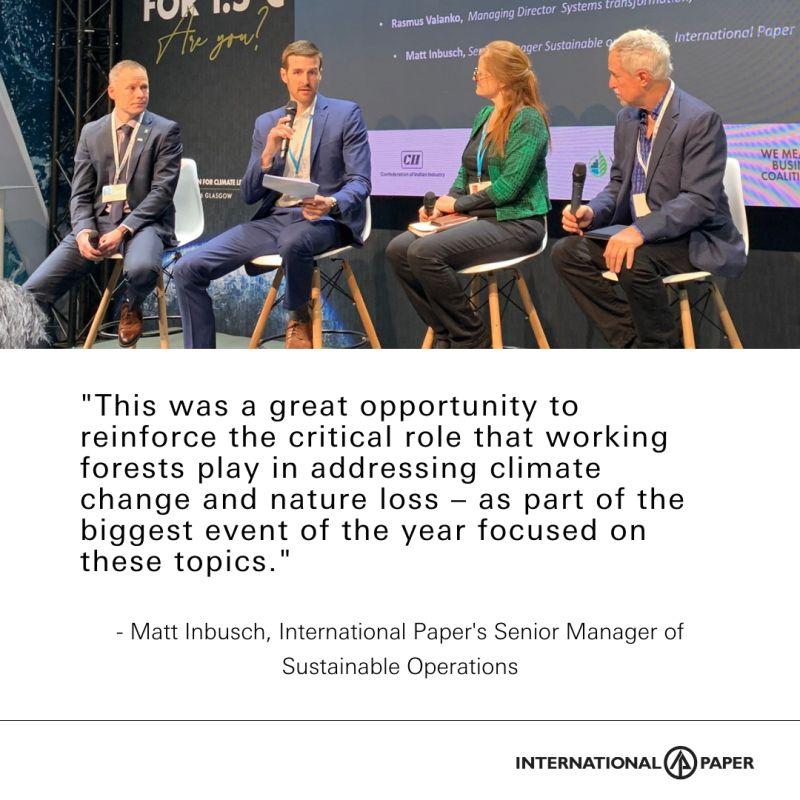 Matt Inbusch speaking on a panel at COP26