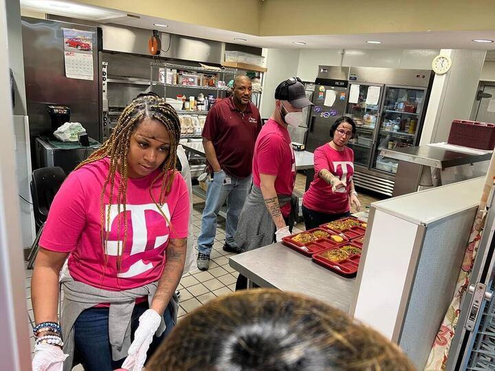 People working with food