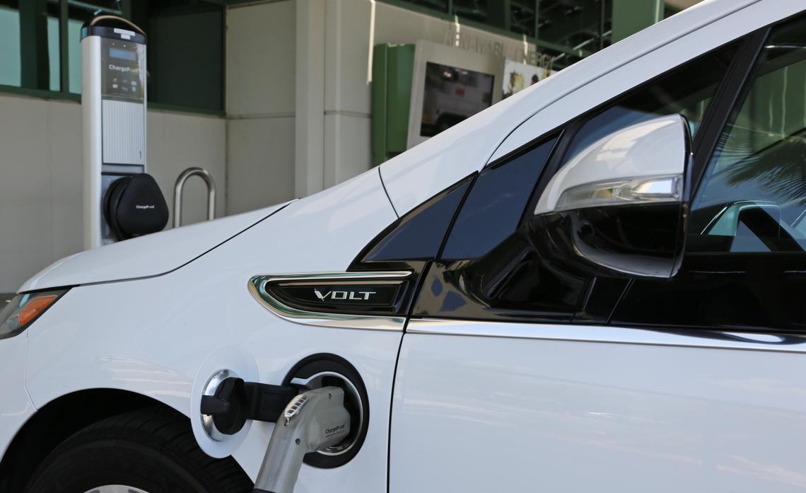 Close up of a white electric car