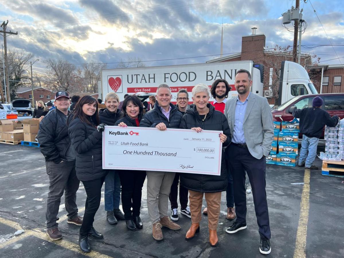 Utah Food Bank and KeyBank shown with grant check.