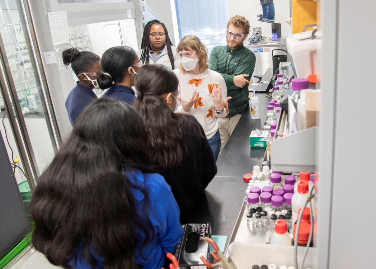 Students listening to an instructor at the Chemours Discovery Hub