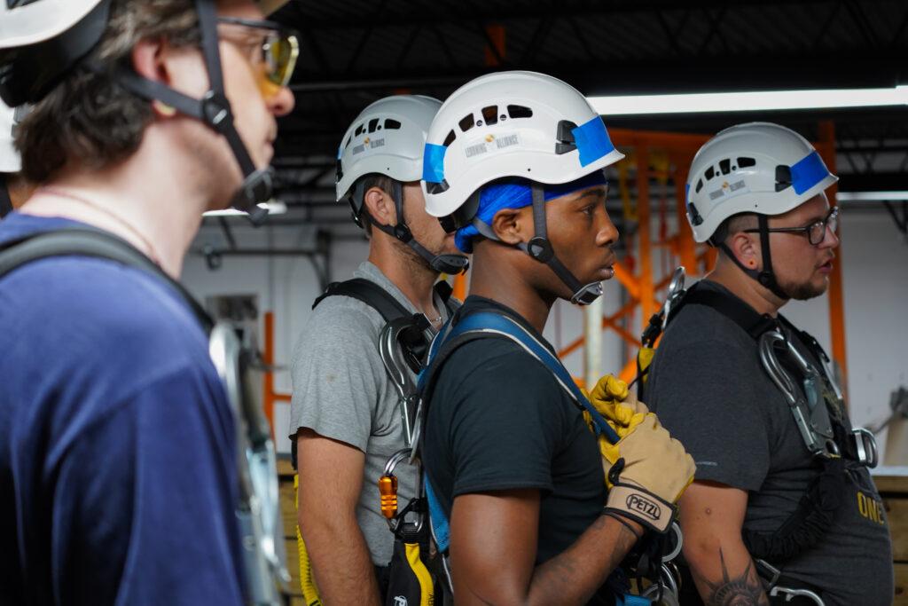 Workers in helmets