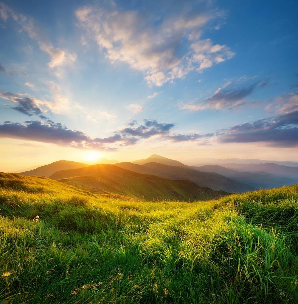 Fields in front of a mountain