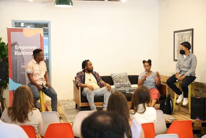 The Empower Baltimore Panel (from left to right Q Ragsdale, Tyron Harper, Susan Clayton, and Bakari Jones)