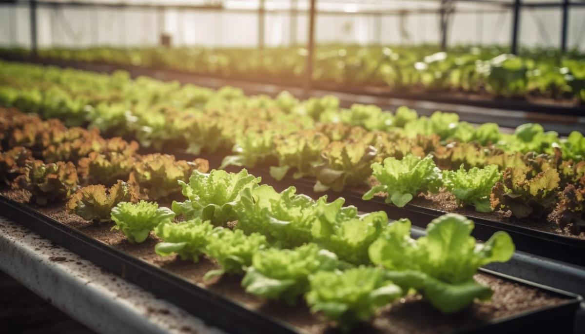 Row lettuce in a greenhouse