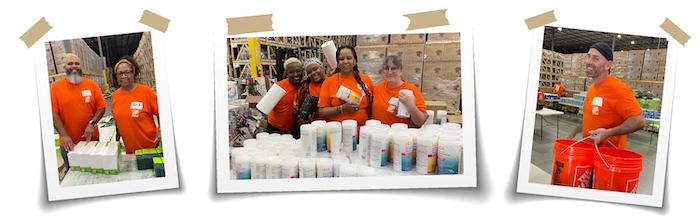 Photo montage of Home Depot team preparing kits.