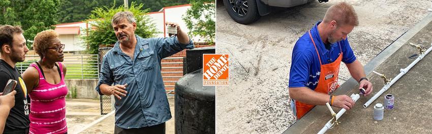 Home Depot volunteers installing the fresh water supply.