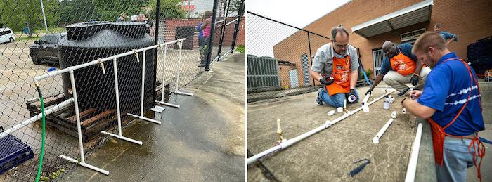 Home Depot volunteers building the water supply manifold.