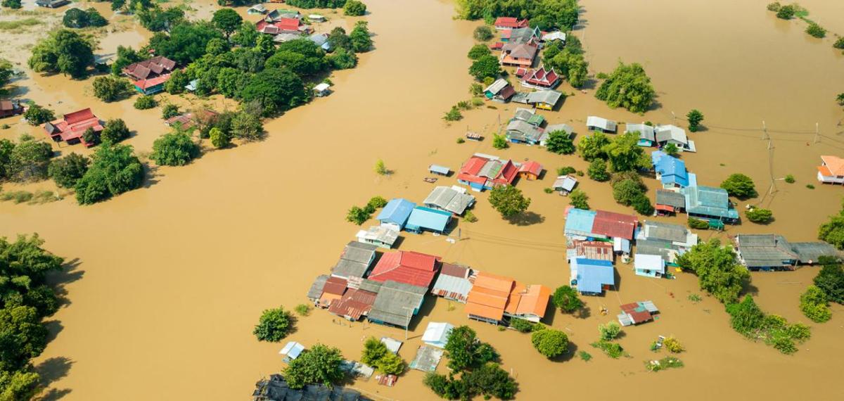 Birds eye view of flooded land