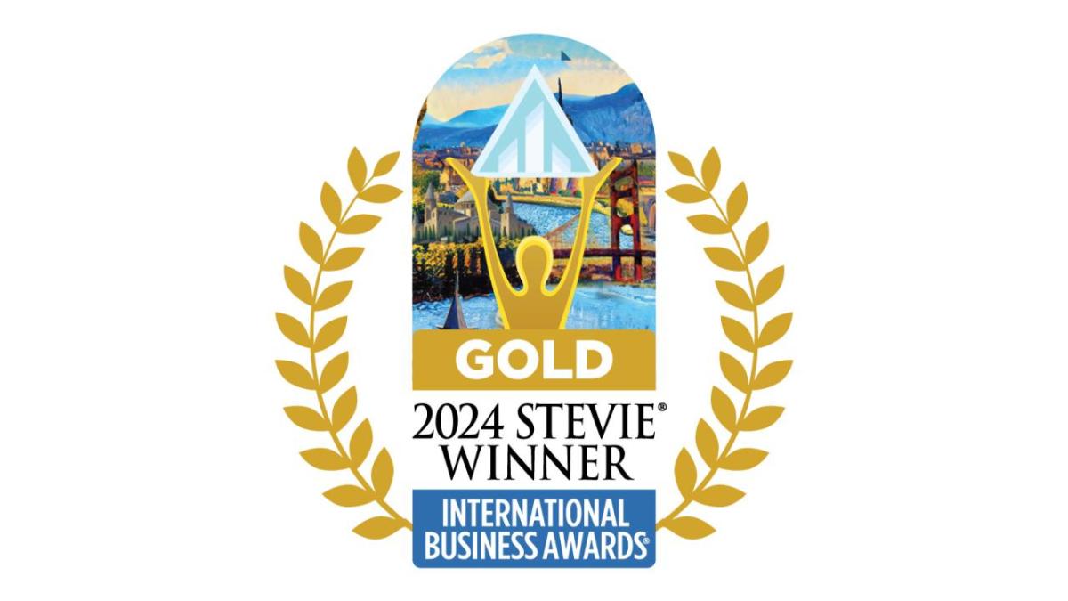 Award plaque reads, "GOLD 2024 STEVIE WINNER INTERNATIONAL BUSINESS AWARDS"