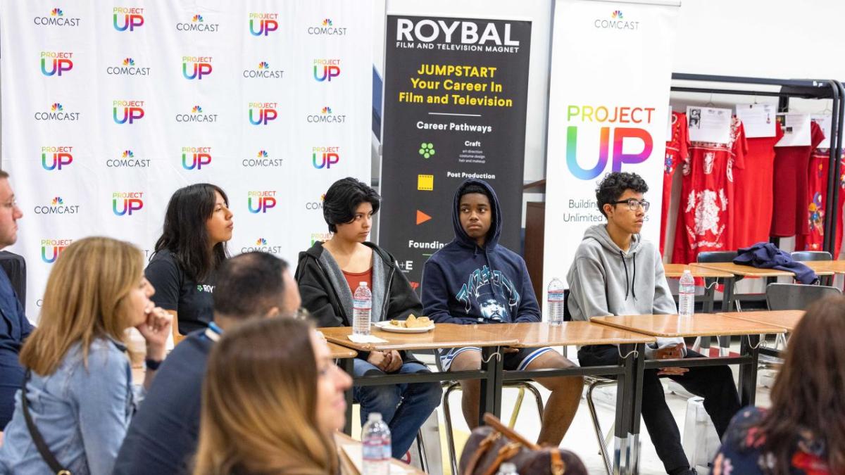 Students at a long table