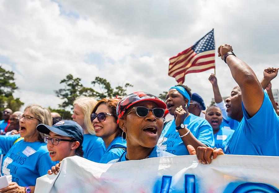 people wearing blue together