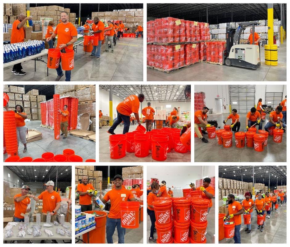 Disaster kits collage. Kits are prepared and ready for shipment.