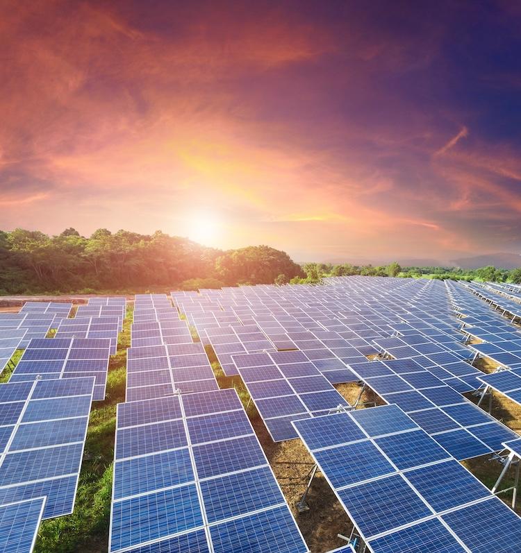 Solar panel shown at sunset.