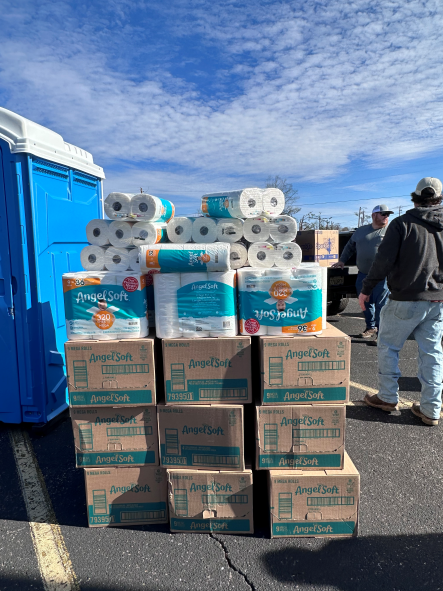 Stack of boxes of Angel Soft toilet paper.