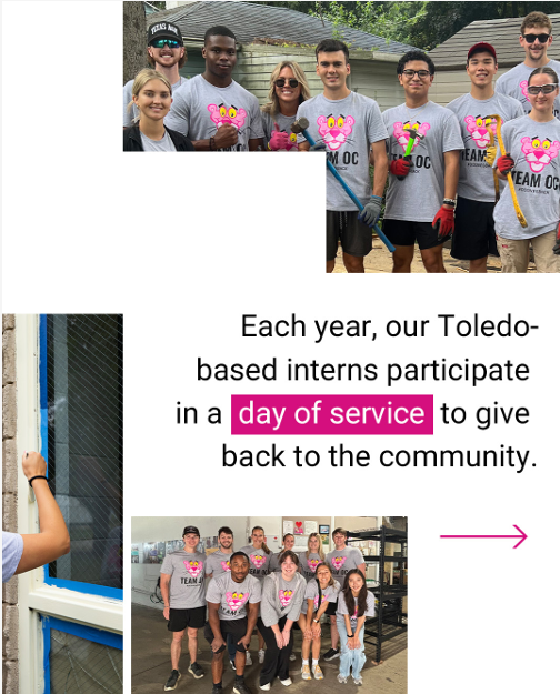 Collage of volunteers posed together. "Each year, our Toledo-based interns participate in a day of service to give back to the community."