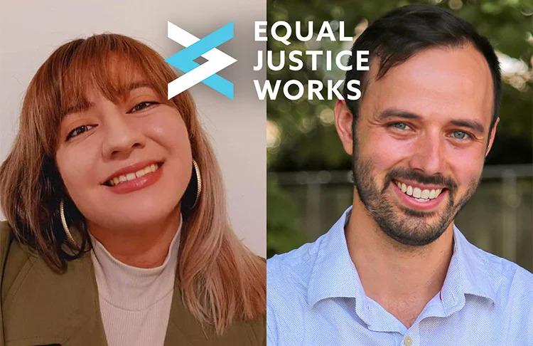Two peoples' profiles next to each other. "Equal Justice Works" logo between them.