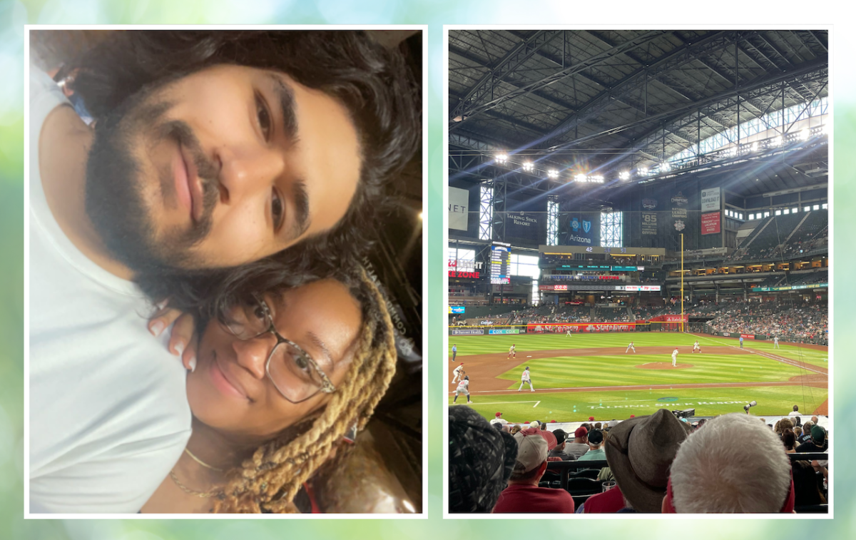 Jallayha Lagarda and her husband at an Arizona Diamondbacks game.