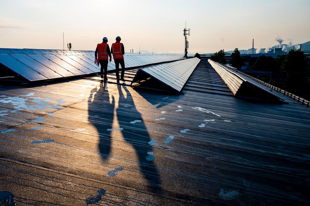 solar panels at dusk