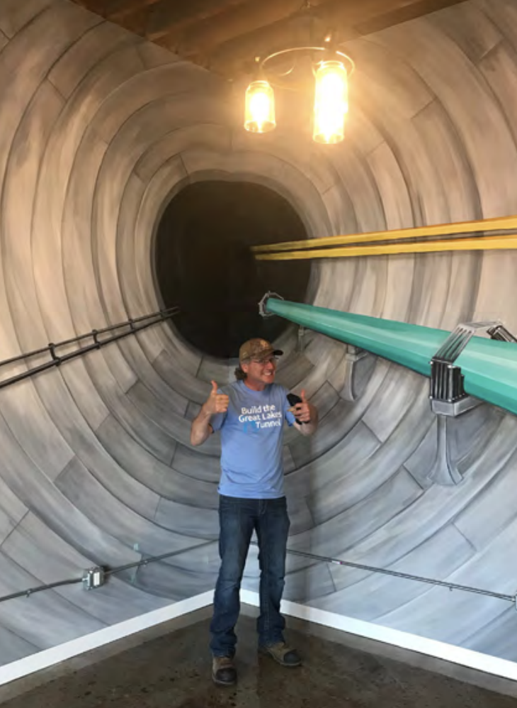 A life-sized mural depicting the interior of the Great Lakes Tunnel 