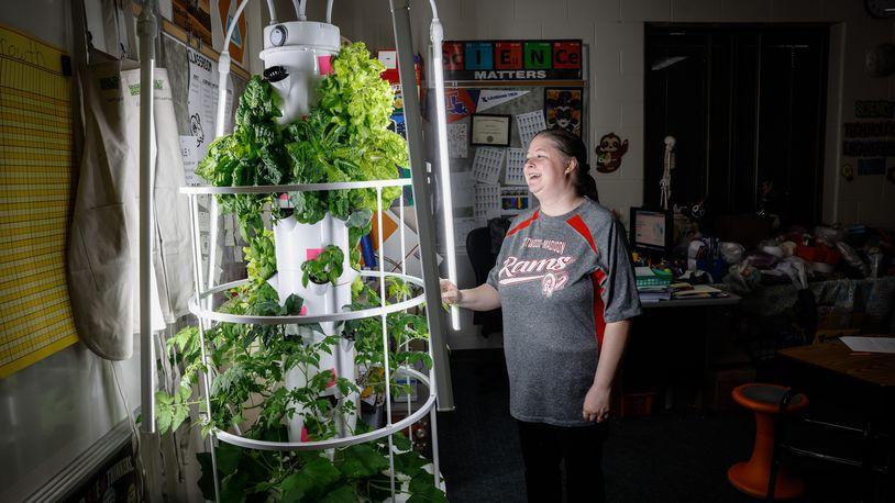 person looking at plants