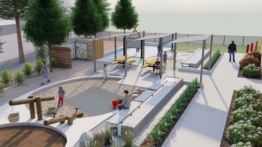 This rendering shows the future outdoor classroom at the Guadalupe School where MPC’s grant will provide a water instruction section to teach students about the concepts of flow, force and cause-and-effect.