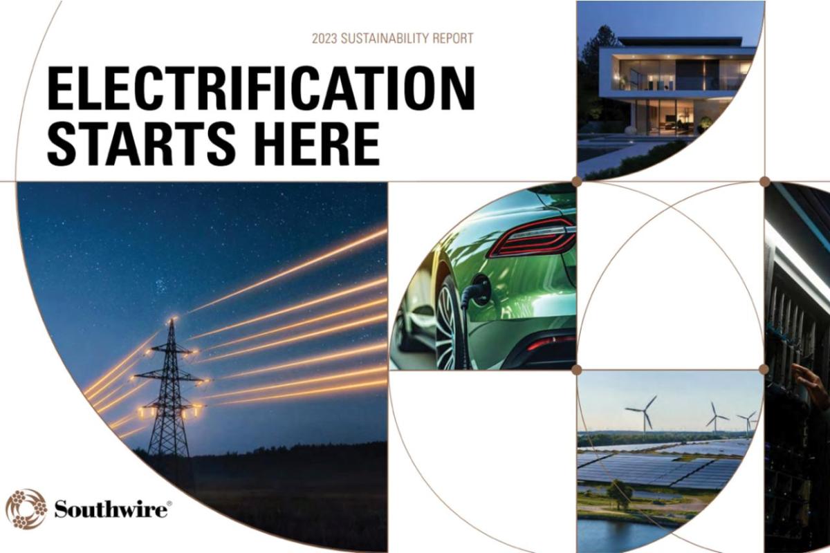 "Electrification Starts Here" Collage of images of a car, home, wind turbines.