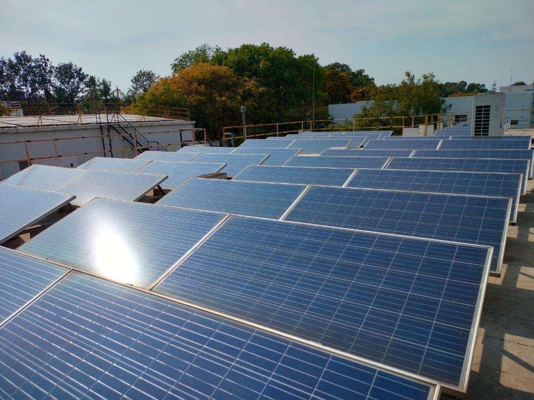 Rows of Solar Panels in Bangalore, India 