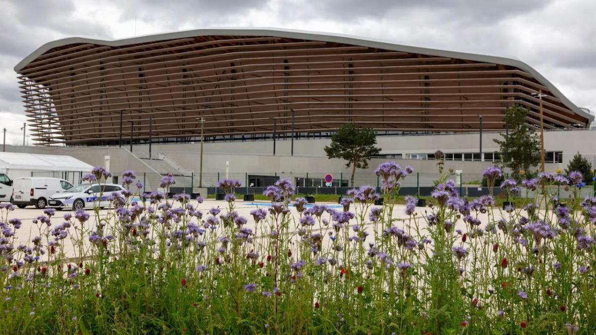 Exterior of a large stadium