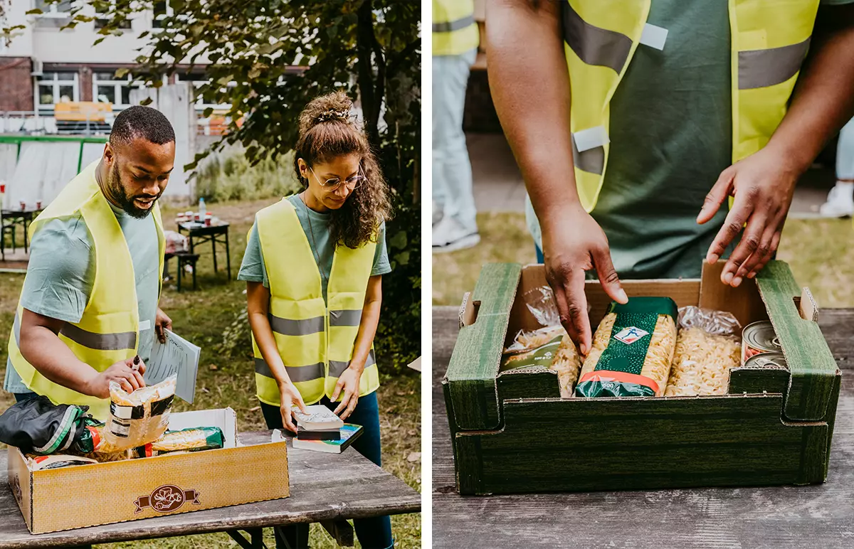 Employees organizing goods