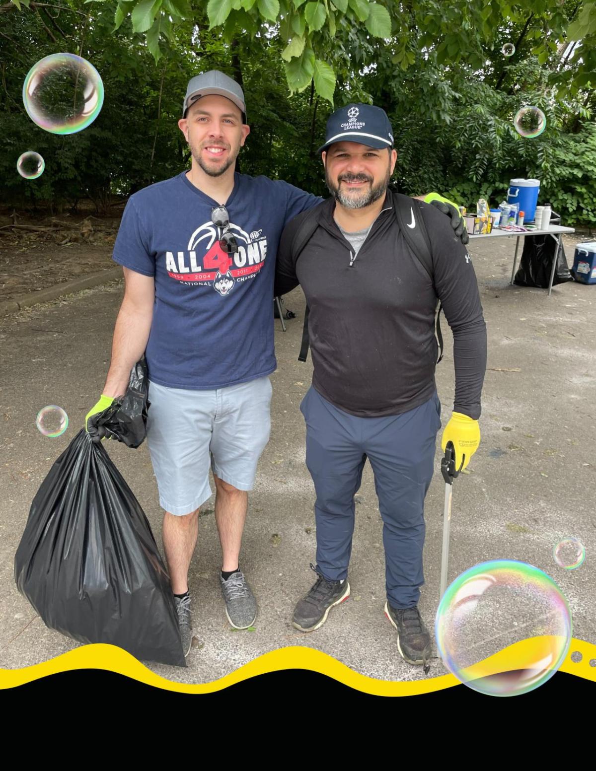 volunteers picking up trash